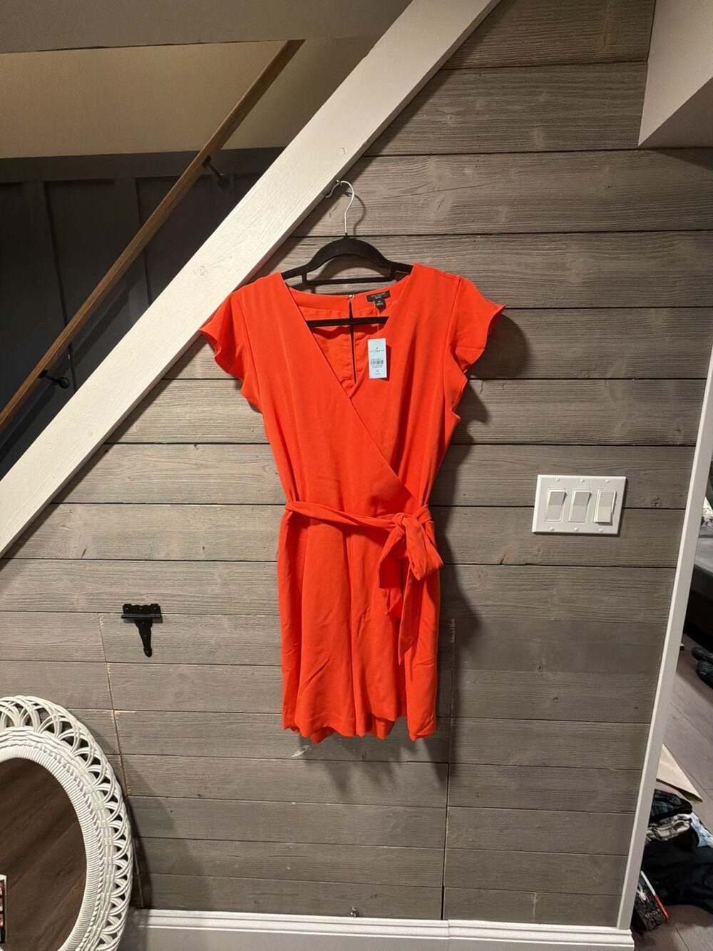 Ann Taylor Factory Wrap Romper Size 14P Orange Short Sleeve NWT